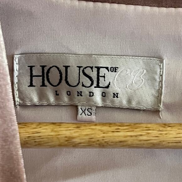 House of CB Farrah Pink Blush Velvet Gathered Deep V Mini Dress Size XS - Picture 3 of 9